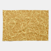 Modern Abstract Roos Patroon, Mustard Yellow Theedoek (Horizontaal)