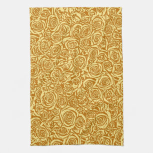 Modern Abstract Roos Patroon, Mustard Yellow Theedoek