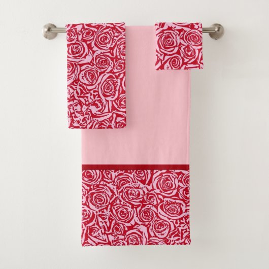 Modern Abstract Roos Patroon, Roos Rood en Roze Bad Handdoek (Insitu)