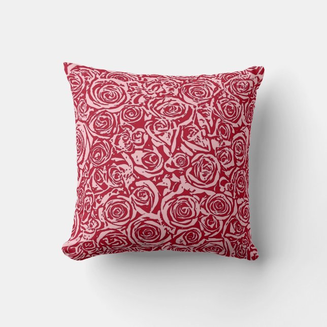 Modern Abstract Roos Patroon, Roos Rood en Roze Kussen (Voorkant)