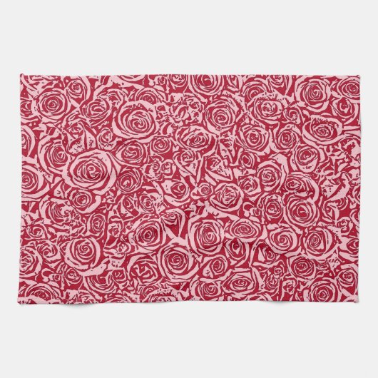 Modern Abstract Roos Patroon, Roos Rood en Roze Theedoek (Horizontaal)