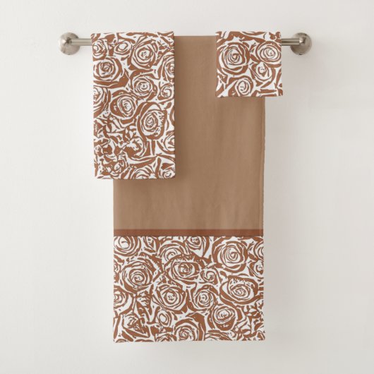 Modern Abstract Roos Patroon, Taupe Tan en White Bad Handdoek (Insitu)