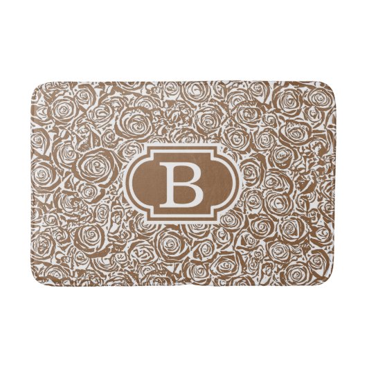 Modern Abstract Roos Patroon, Taupe Tan en White Badmat (Voorkant)