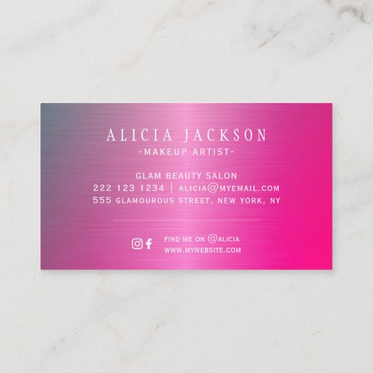 Modern abstract roze blauw metallic visitekaartje (Achterkant)