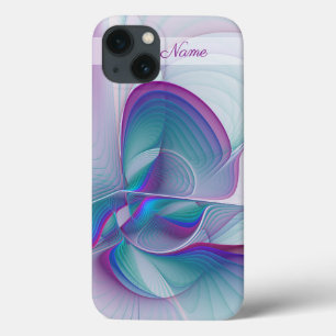 Modern Abstract Roze Blauwe Turquoise Fractal Name iPhone 13 Hoesje
