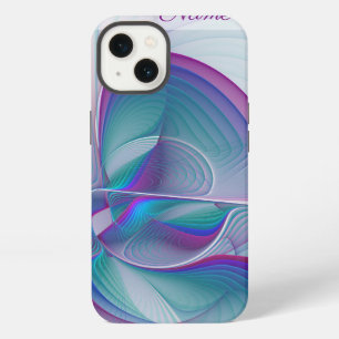 Modern Abstract Roze Blauwe Turquoise Fractal Name iPhone 13 Hoesje