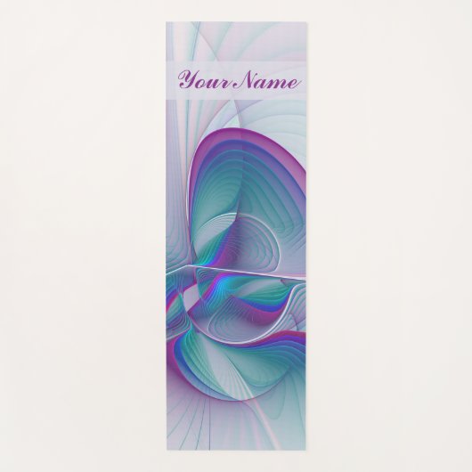 Modern Abstract Roze Blauwe Turquoise Fractal Name Yogamat (Voorkant)