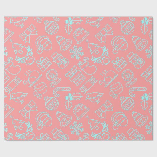 Modern Abstract roze en blauw kerstpatroon Cadeaupapier (Vlak)