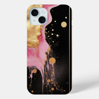 Modern abstract roze goud en zwart inktmarmer iPhone 15 mini hoesje
