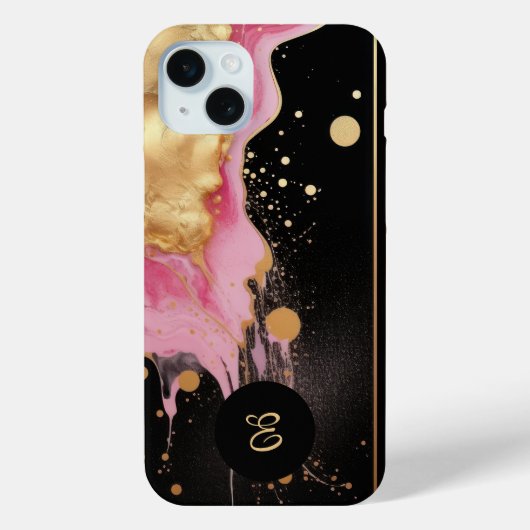 Modern abstract roze goud en zwart inktmarmer Case-Mate iPhone case (Achterkant)
