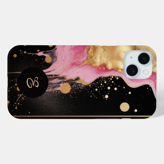 Modern abstract roze goud en zwart inktmarmer Case-Mate iPhone case (Achterkant (horizontaal))