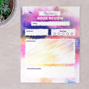 Modern Abstract Roze Paarse Waterverf Boek Review Notitieblok