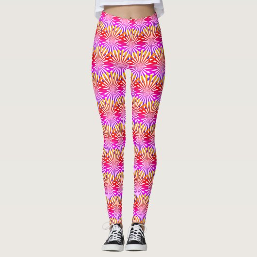 Modern Abstract Roze Rainbow Gradient Rays Pattern Leggings (Voorkant)