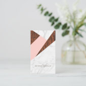 Modern Abstract roze, wit marmer en houtnerf Visitekaartje (Staand voorkant)
