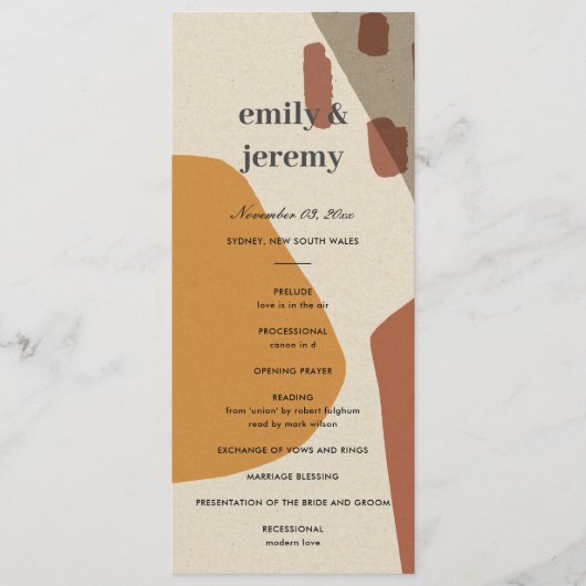 MODERN ABSTRACT RUST WEDDING CEREMONY PROGRAMMA (Voorkant)