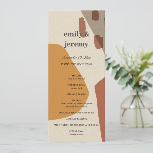 MODERN ABSTRACT RUST WEDDING CEREMONY PROGRAMMA (Staand voorkant)