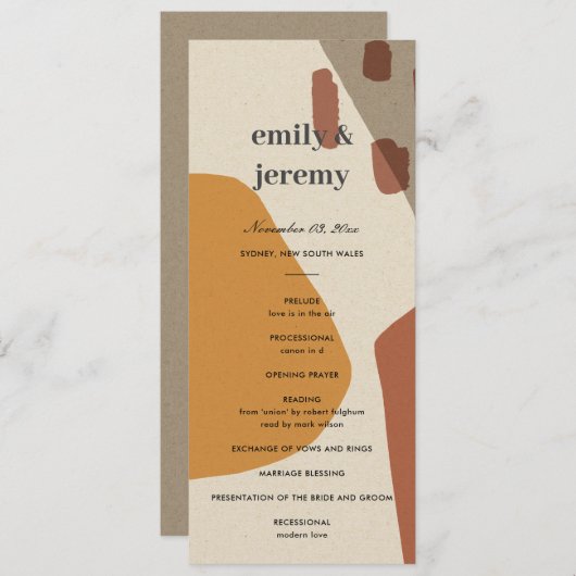MODERN ABSTRACT RUST WEDDING CEREMONY PROGRAMMA (Voorkant / Achterkant)