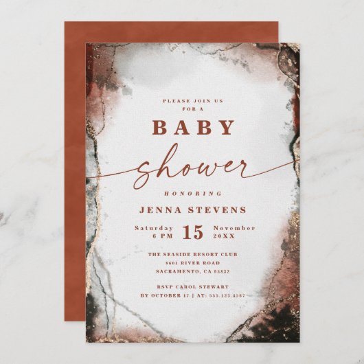 Modern Abstract rustiek Oranje Baby shower Kaart (Voorkant / Achterkant)