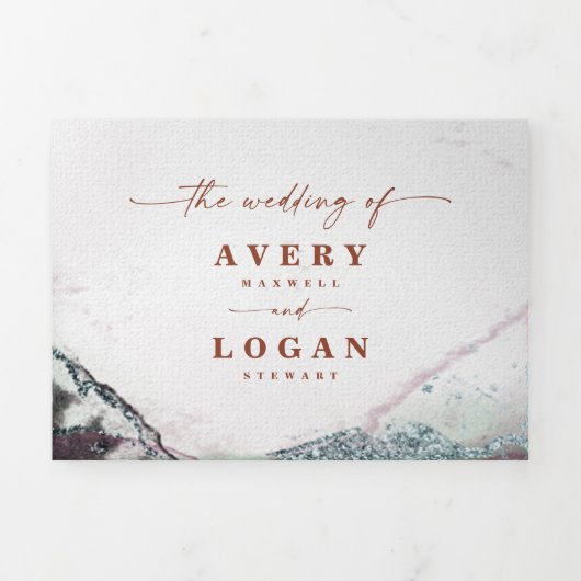 Modern Abstract rustiek Sinaasappel & grijs Fall W Drieluik Uitnodiging (Cover)