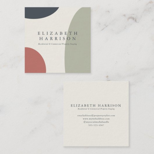 Modern Abstract Sage Green Blue Terracotta Vierkante Visitekaartje (Voorkant / Achterkant)