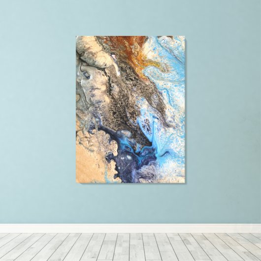 Modern Abstract Schilderen Blauw Goud Wit Faux Canvas Afdruk (Insitu (Houten vloer))