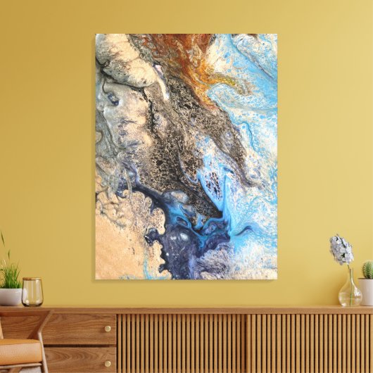 Modern Abstract Schilderen Blauw Goud Wit Faux Canvas Afdruk (Insitu (Woonkamer))