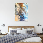 Modern Abstract Schilderen Blauw Goud Wit Faux Canvas Afdruk (Insitu (Slaapkamer))