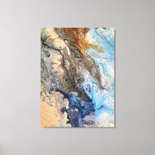 Modern Abstract Schilderen Blauw Goud Wit Faux Canvas Afdruk (Voorkant)