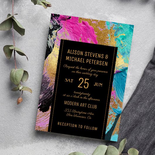 Modern abstract schildergoudschrift, donkerbruilof kaart