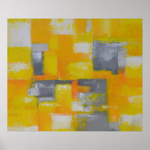 modern abstract schilderij grijs geel wit poster