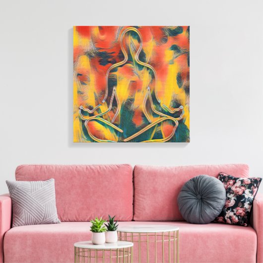 Modern Abstract schilderij Yoga geel rood groen Canvas Afdruk (Insitu (Woonkamer))