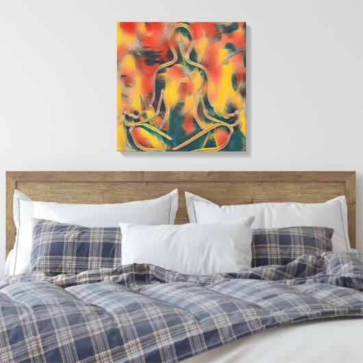 Modern Abstract schilderij Yoga geel rood groen Canvas Afdruk (Insitu (Slaapkamer))