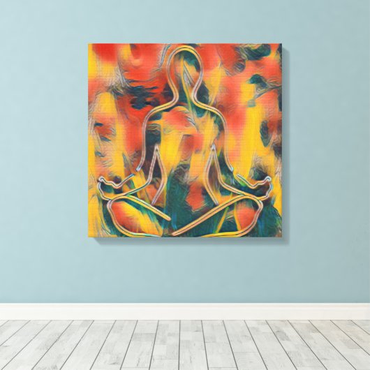 Modern Abstract schilderij Yoga geel rood groen Canvas Afdruk (Insitu (Houten vloer))