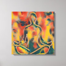 Modern Abstract schilderij Yoga geel rood groen