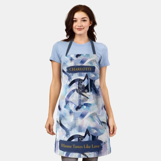 Modern Abstract Schort met aangepaste naam (Gedragen)