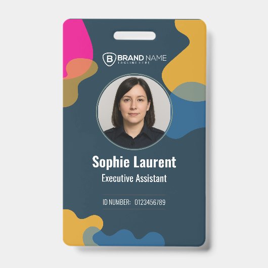 Modern Abstract Shapes Blue Professional Photo ID  Badge (Front)