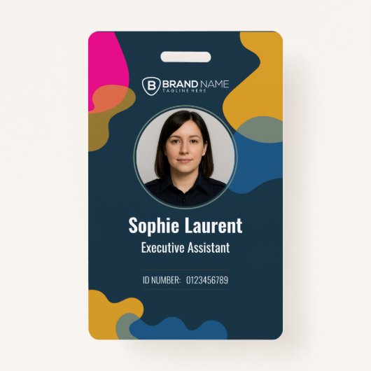Modern Abstract Shapes Blue Professional Photo ID Badge (Voorkant)