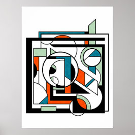 Modern Abstract Sinaasappel Blauwgroen D Poster