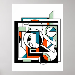 Modern Abstract Sinaasappel Blauwgroen D Poster