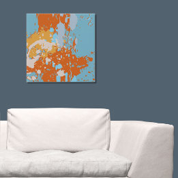 Modern Abstract Sinaasappel en Blue Splatter Art Imitatie Canvas Print