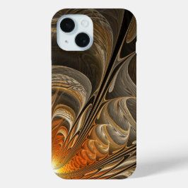 Modern Abstract Sinaasappel en gouden spiraal iPhone 15 Case