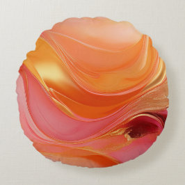 Modern Abstract Sinaasappel roze en goud- Rond Kussen
