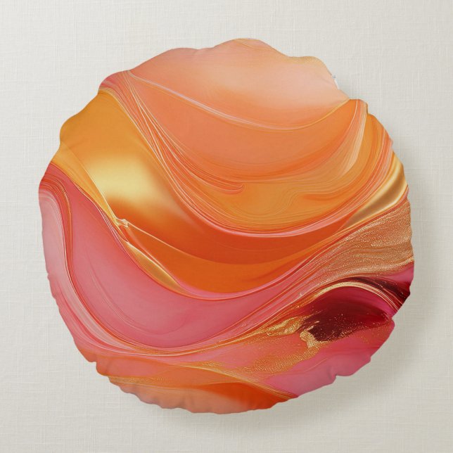 Modern Abstract Sinaasappel roze en goud- Rond Kussen (Achterkant)