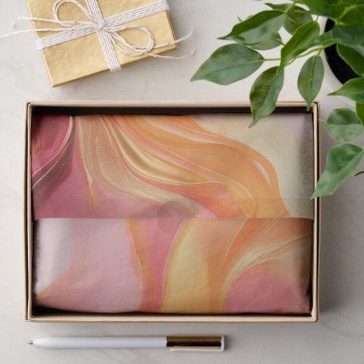 Modern Abstract Sinaasappel, roze en goud- Tissuepapier (Geschenk)