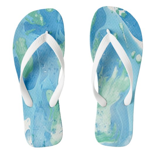 Modern Abstract Sjabloon Blauw Groen Wit Trendy Teenslippers (Voetbed)