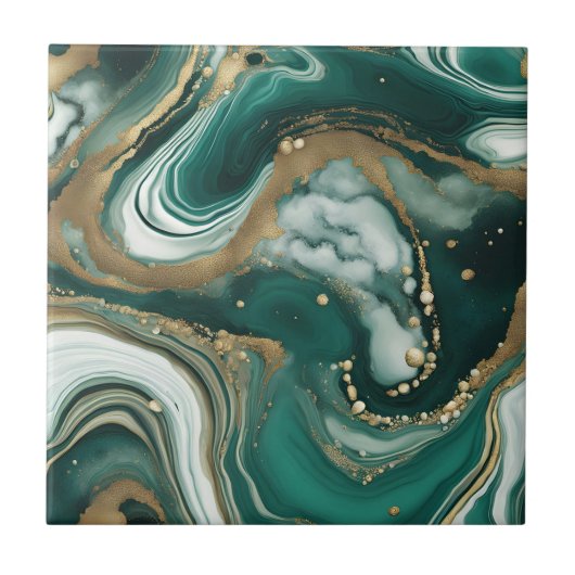 Modern Abstract smaragdgroen en goudmarmer Tegeltje (Voorkant)