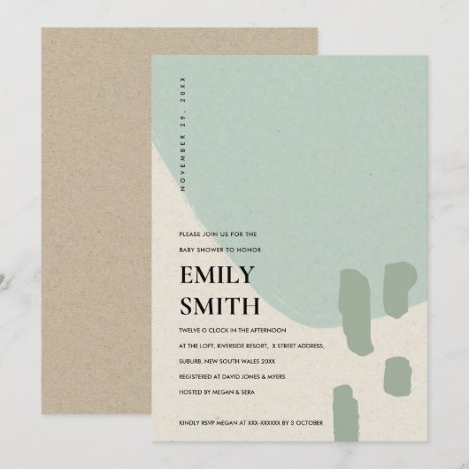 MODERN ABSTRACT SOFT AQUA BLUE BABY SHOWER INVITE BEDANKKAART (Voorkant / Achterkant)