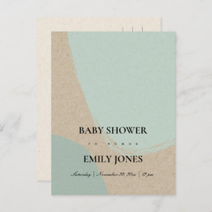 MODERN ABSTRACT SOFT AQUA BLUE KRAFT BABY SHOWER UITNODIGING BRIEFKAART