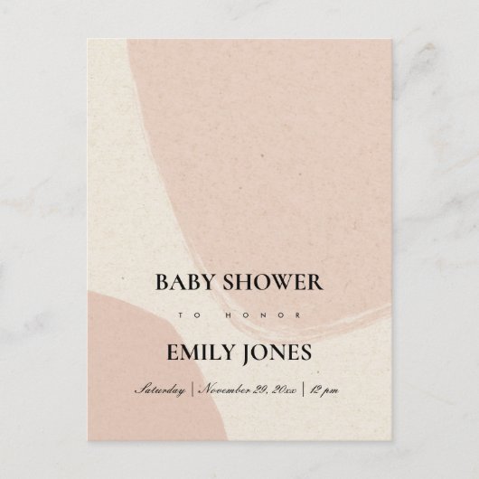 MODERN ABSTRACT SOFT BLUSH PINK KRAFT BABY SHOWER UITNODIGING BRIEFKAART (Voorkant)