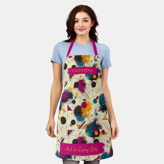 Modern Abstract Splash Schort met aangepaste naam (Gedragen)